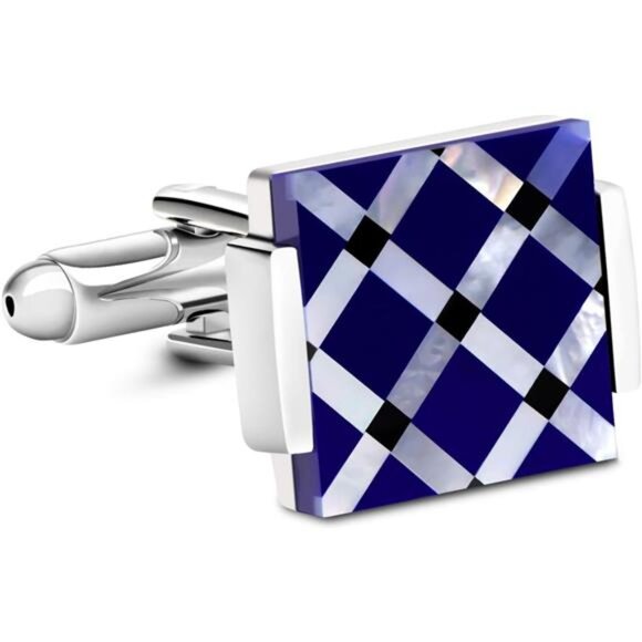 Business Wedding Mother of Pearl Cufflinks for Men Unique Onyx Stripe Tuxedo - Picture 4 of 6